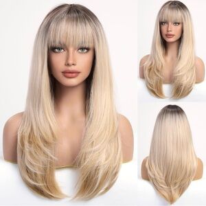 Human hair blend ombré blonde wig